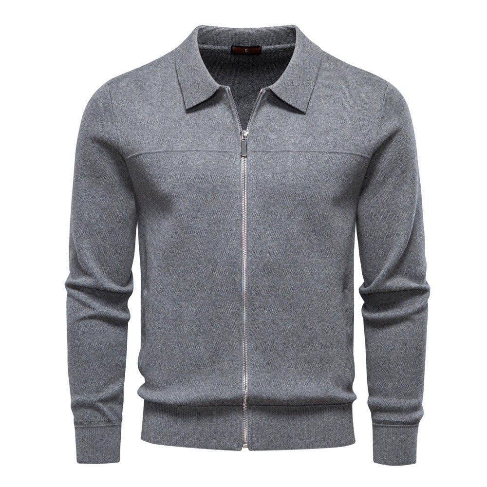 Men's Zip-Up Knit Jacket with Shirt Collar