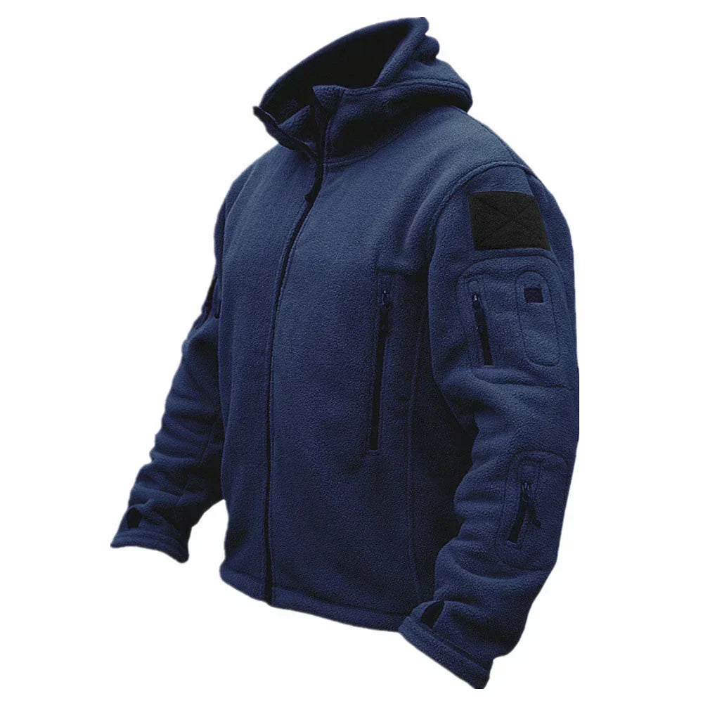 Men's Tactical Fleece Jacket with High Collar and Multi-Pockets