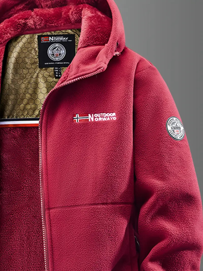 Men's Thermal Fleece Jacket with Hood and Windproof Design