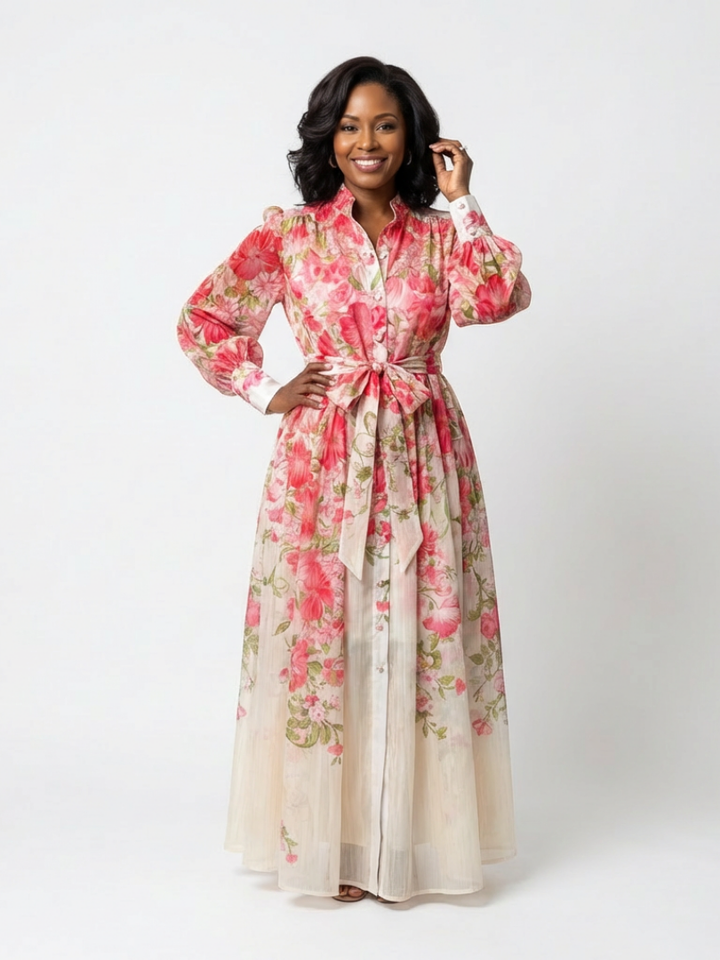 Cressida Floral Sheer Long Sleeve Maxi Dress - Elena Harper