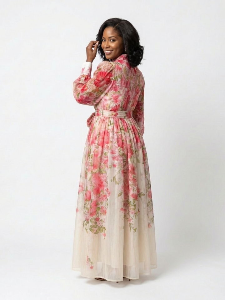 Cressida Floral Sheer Long Sleeve Maxi Dress - Elena Harper