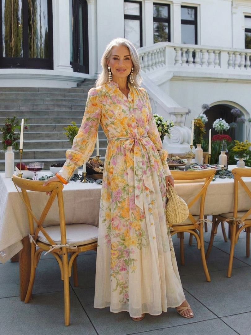 Cressida Floral Sheer Long Sleeve Maxi Dress - Elena Harper