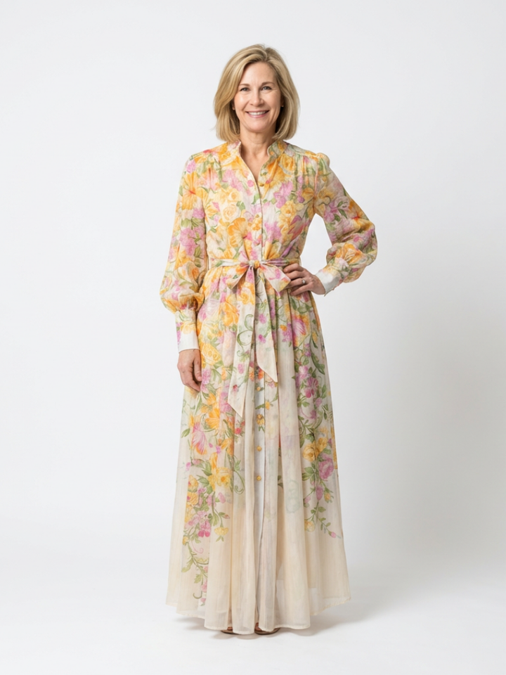 Cressida Floral Sheer Long Sleeve Maxi Dress - Elena Harper