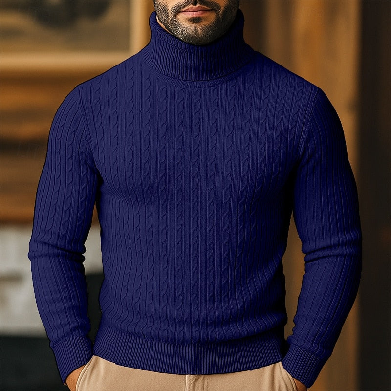 Curtis | Men's Cable Knit Turtleneck Sweater with Full Collar