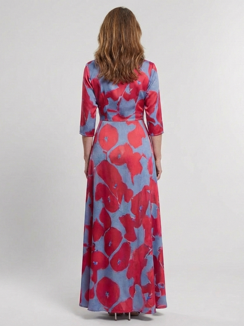 Danielle Three Quarter Sleeve V Neck Floral Maxi Dress - Elena Harper