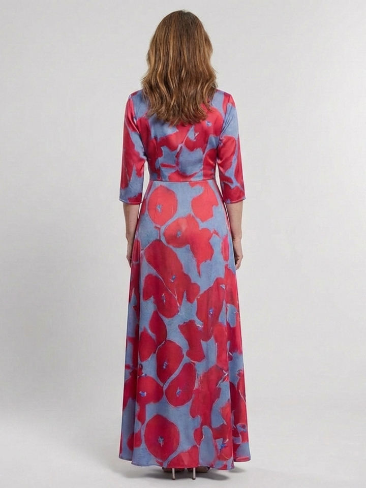Danielle Three Quarter Sleeve V Neck Floral Maxi Dress - Elena Harper