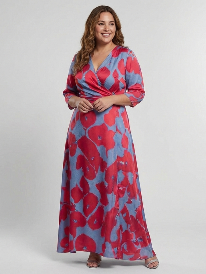 Danielle Three Quarter Sleeve V Neck Floral Maxi Dress - Elena Harper