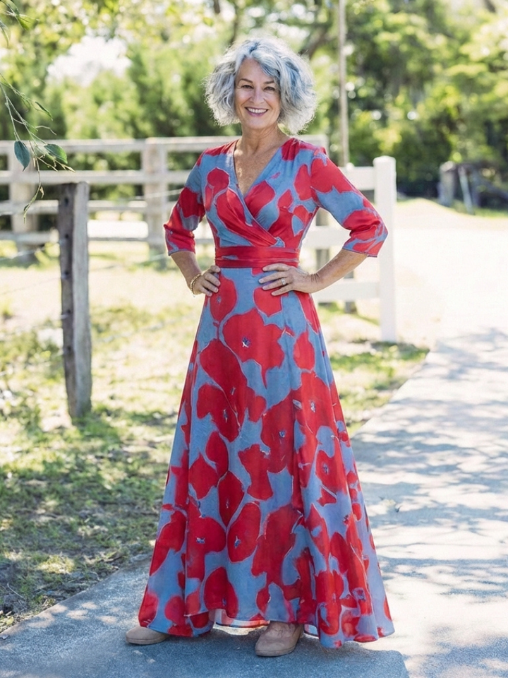 Danielle Three Quarter Sleeve V Neck Floral Maxi Dress - Elena Harper