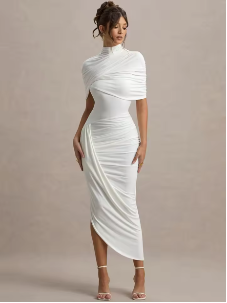 Taylor Asymmetric Twisted Cape Maxi Dress - Elena Harper