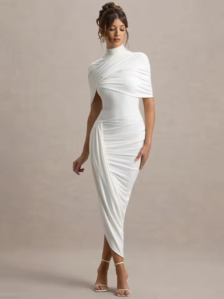 Taylor Asymmetric Twisted Cape Maxi Dress - Elena Harper