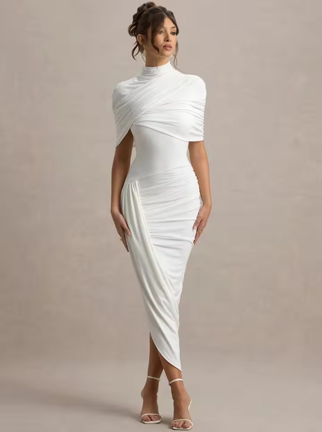 Taylor Asymmetric Twisted Cape Maxi Dress - Elena Harper