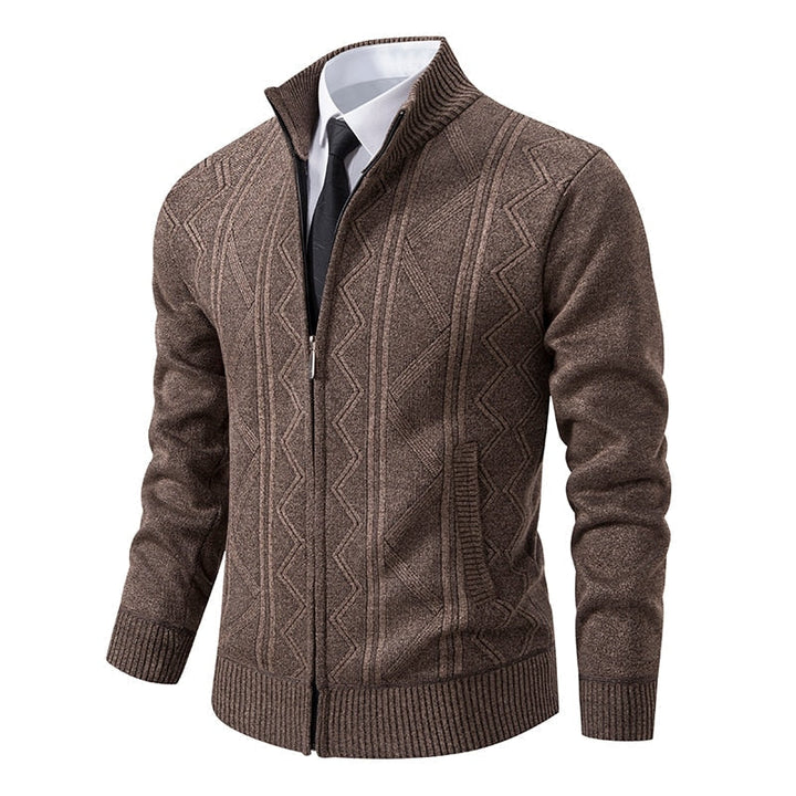 Warm Knitted Men's Vest with Stand-Up Collar and Zigzag Pattern