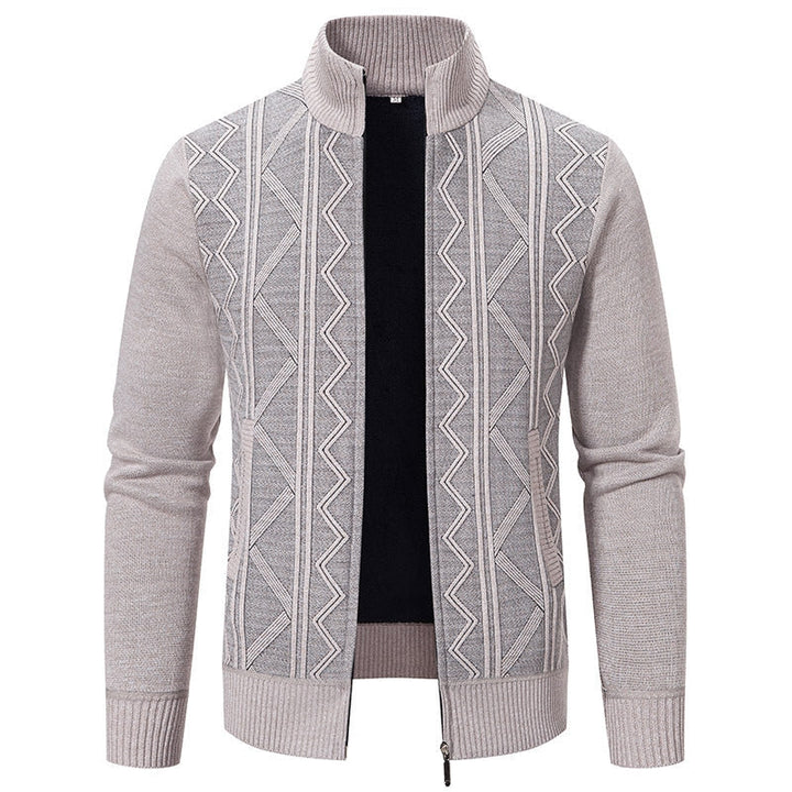 Warm Knitted Men's Vest with Stand-Up Collar and Zigzag Pattern