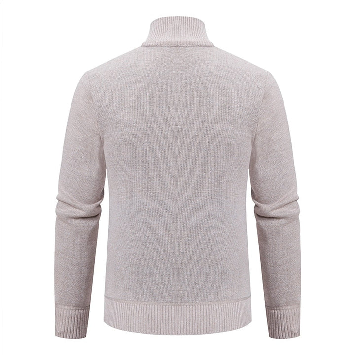 Warm Knitted Men's Vest with Stand-Up Collar and Zigzag Pattern