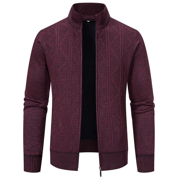 Warm Knitted Men's Vest with Stand-Up Collar and Zigzag Pattern