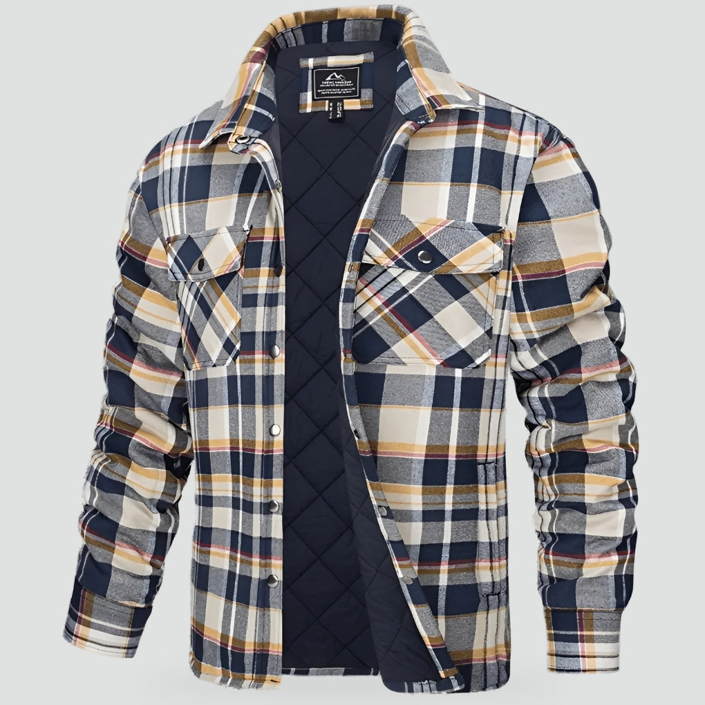 Warm Men's Shirt Jacket with Check Pattern