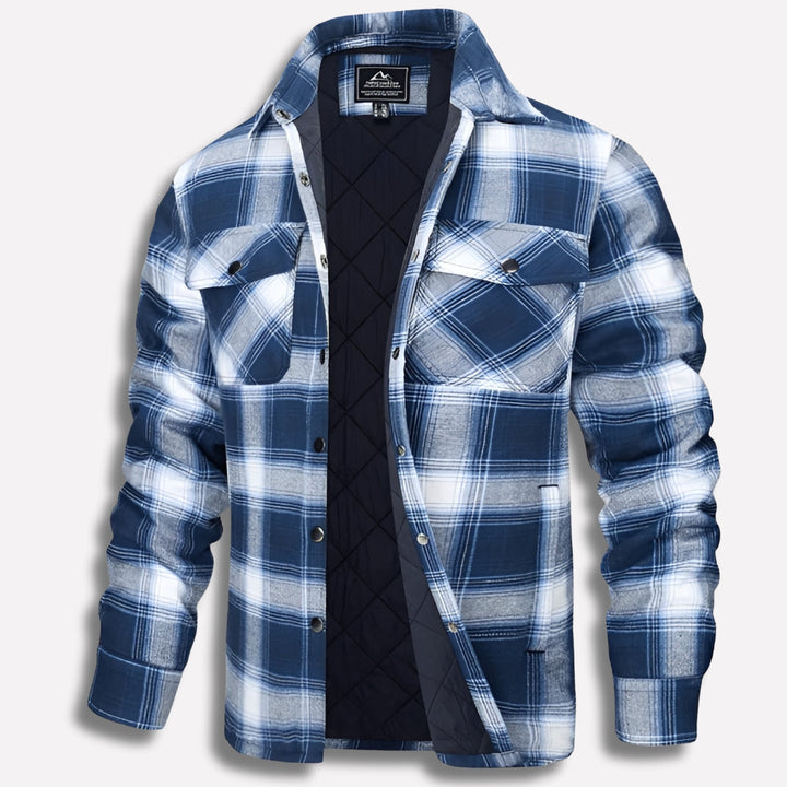 Warm Men's Shirt Jacket with Check Pattern