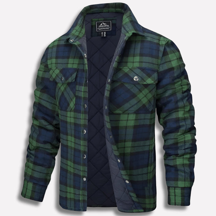 Warm Men's Shirt Jacket with Check Pattern