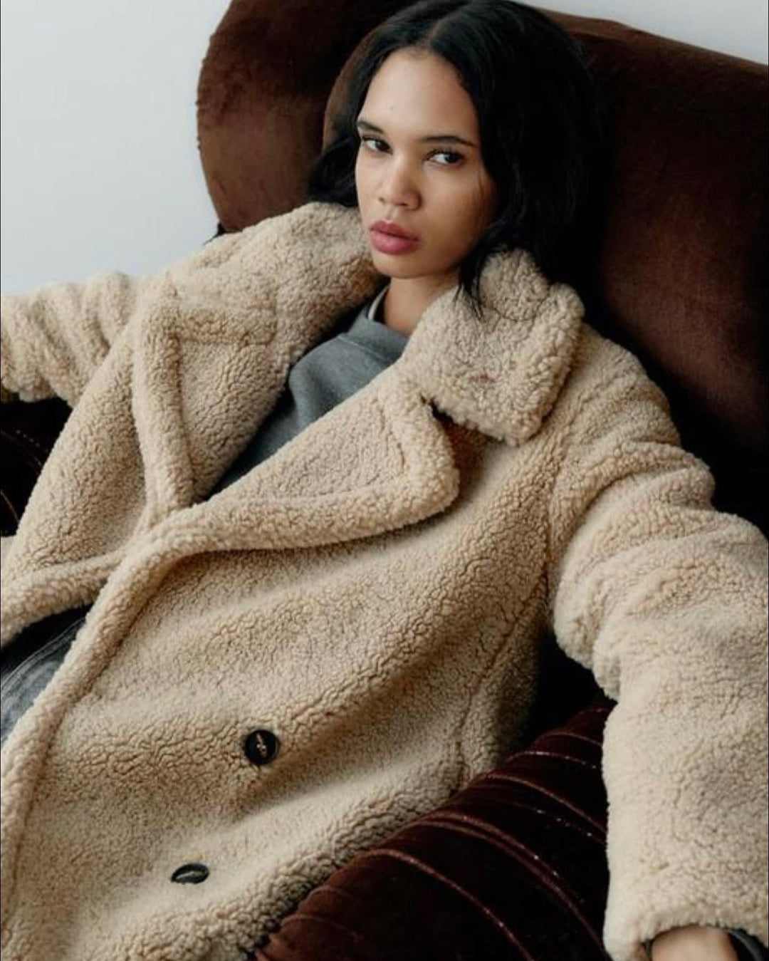 Warm Long Teddy Coat with Double Button Closure for Women