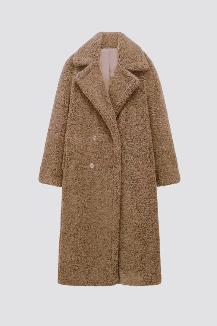 Warm Long Teddy Coat with Double Button Closure for Women