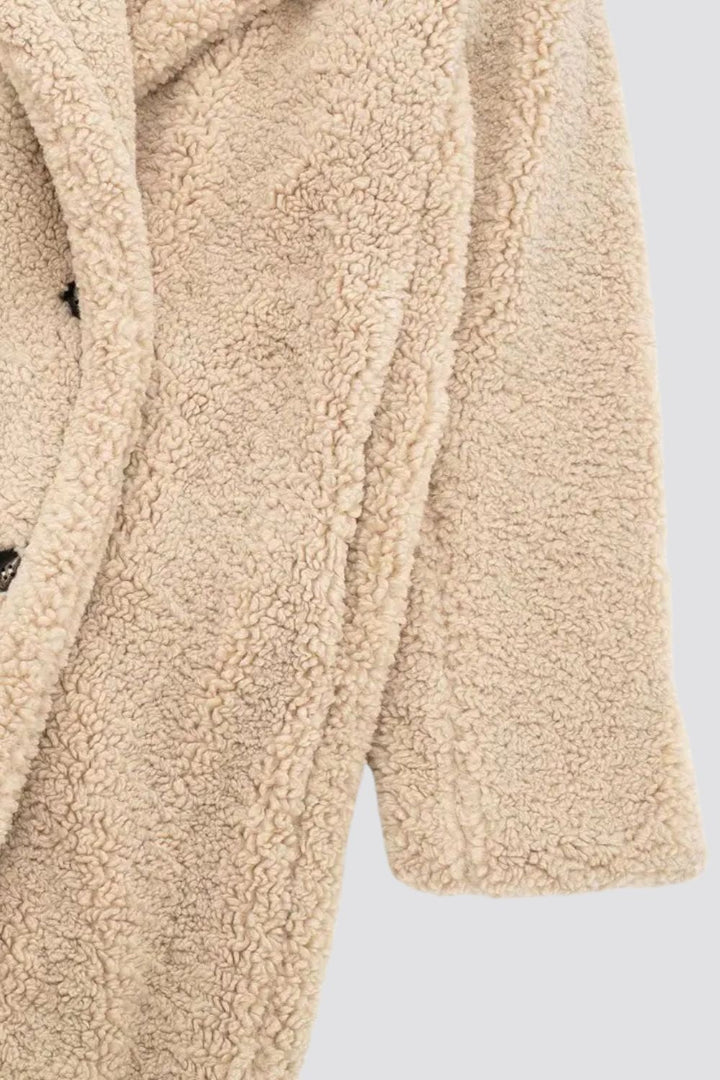 Warm Long Teddy Coat with Double Button Closure for Women