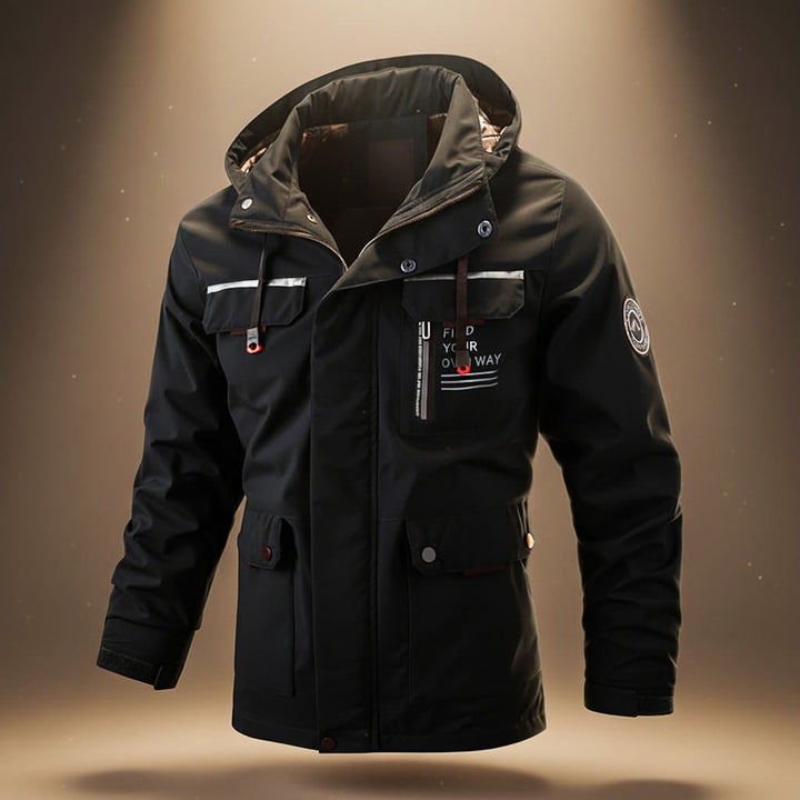 Water-Repellent Parka with Hood and Cargo Pockets for Men
