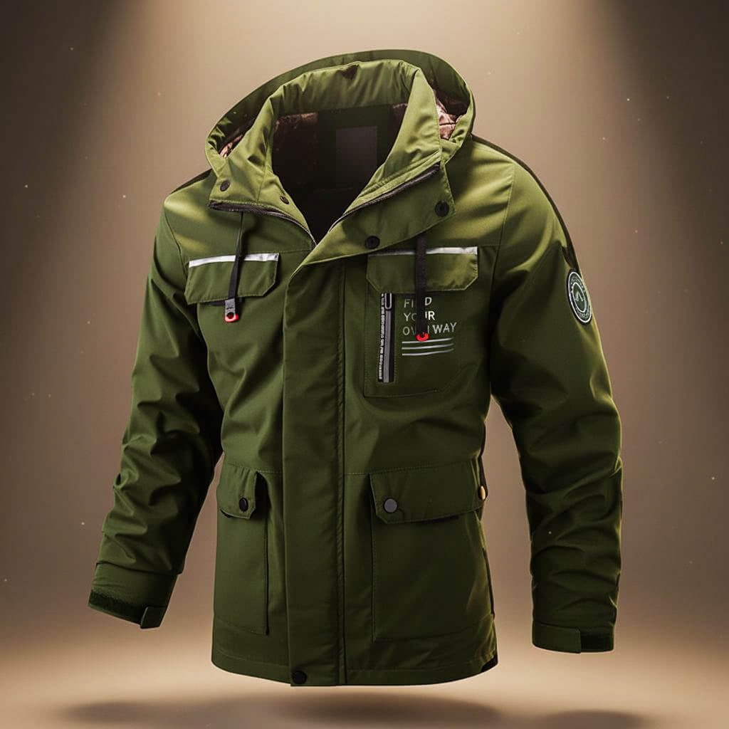Water-Repellent Parka with Hood and Cargo Pockets for Men