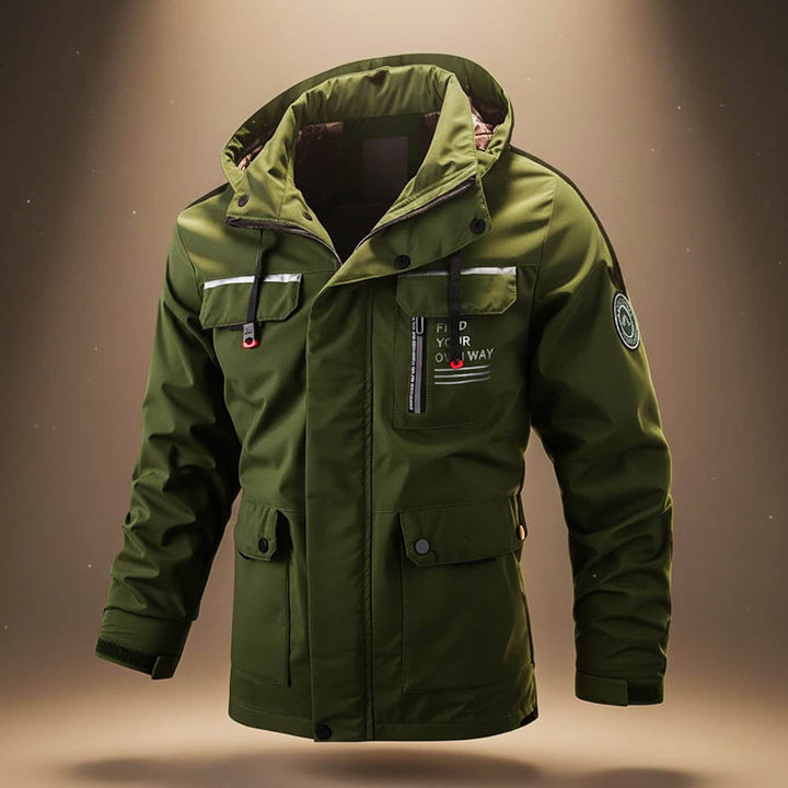 Water-Repellent Parka with Hood and Cargo Pockets for Men