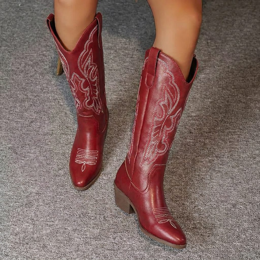 Etta Embroidered Cowgirl Block Heel Boots with Tall Shaft for Women - Elena Harper