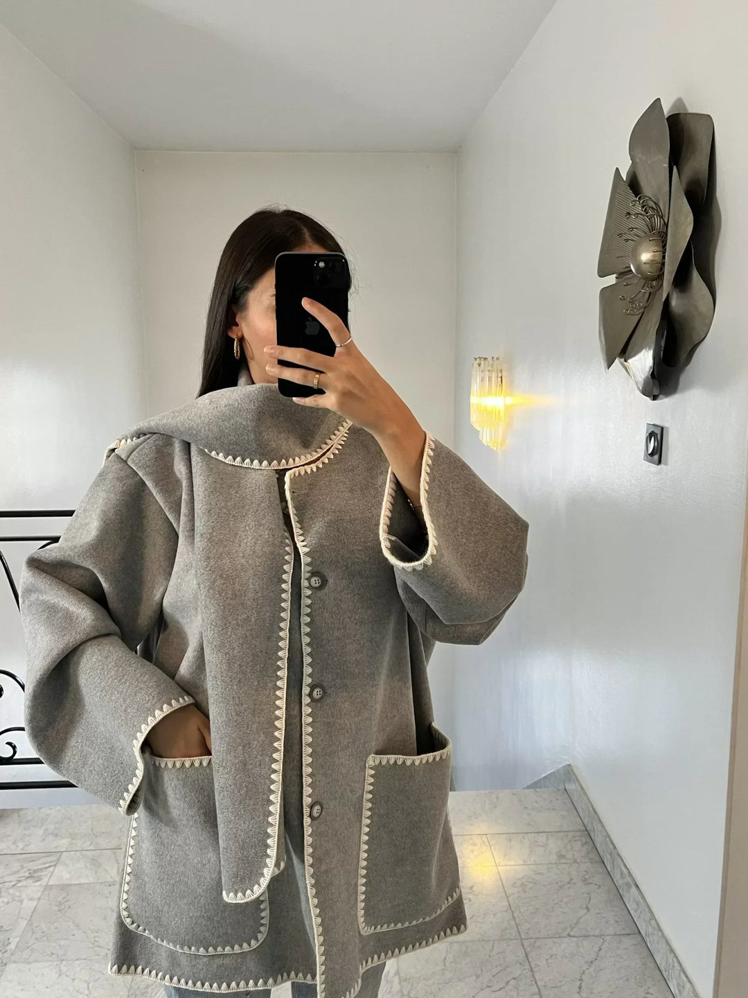 Women's Long Wool Coat for Autumn Amelie, view 3 - Elena Harper