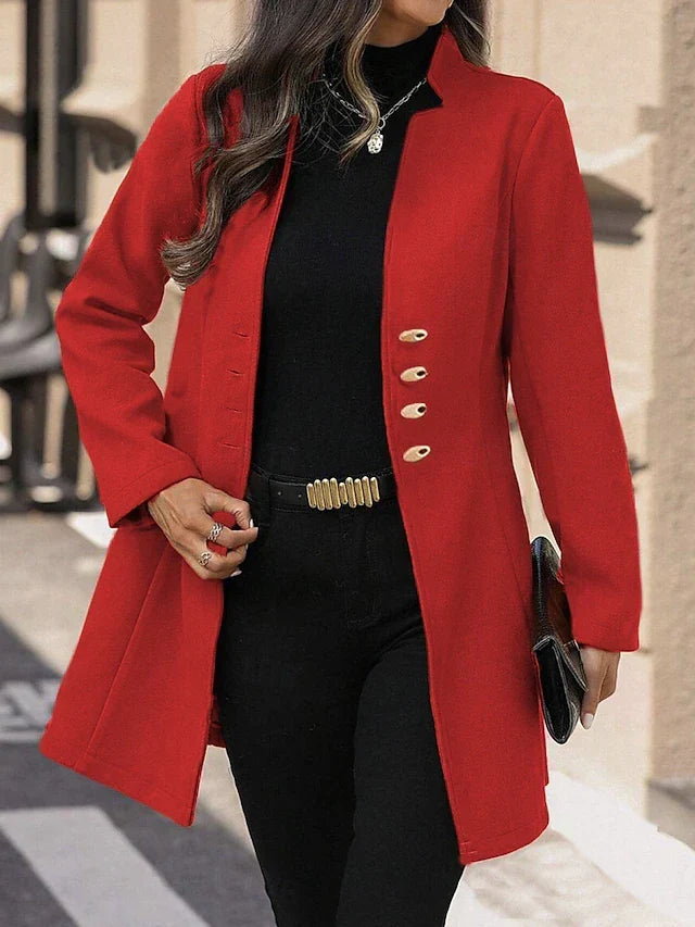 Zaina Elegant Coat with Gold Buttons, view 2 - Elena Harper