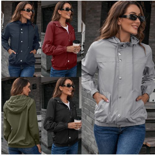 Running Rain Jacket with Adjustable Hood for Women