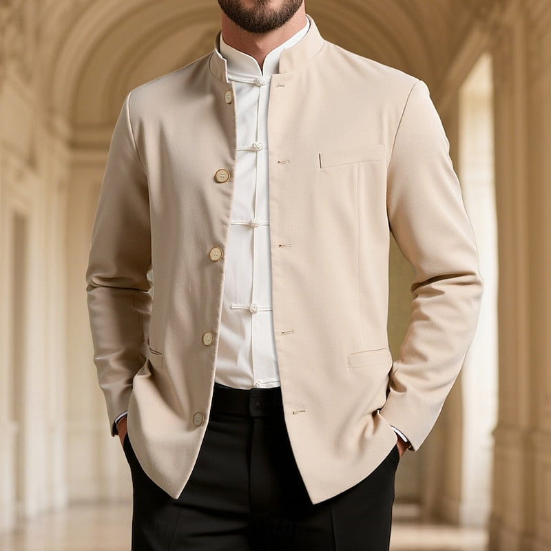Edmund Men's Stand-Collar Button Jacket in Four Clean Shades - Elena Harper