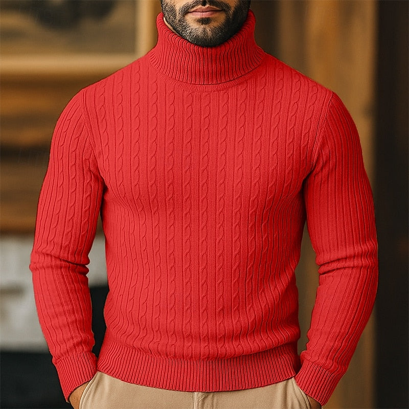 Curtis | Men's Cable Knit Turtleneck Sweater with Full Collar