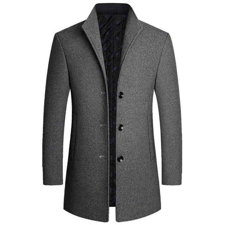 Wool Coat with Stand-Up Collar for Men