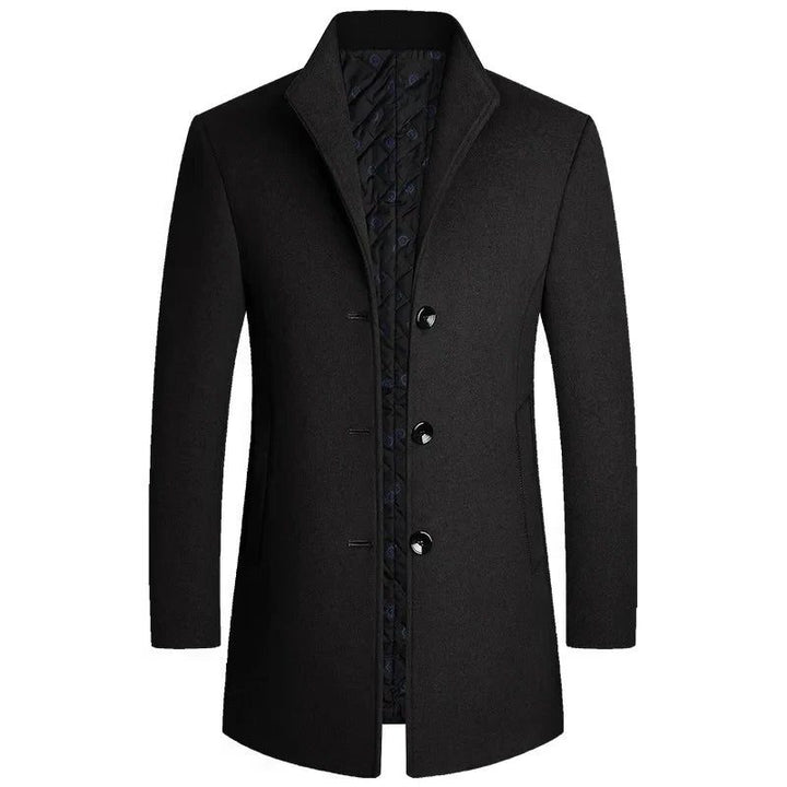 Wool Coat with Stand-Up Collar for Men