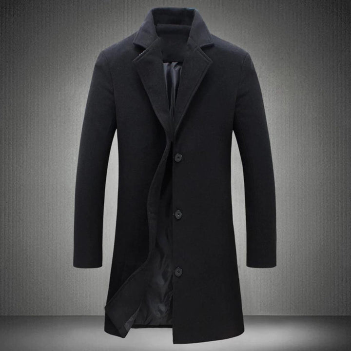 Wool Long Overcoat with Notched Lapel for Men