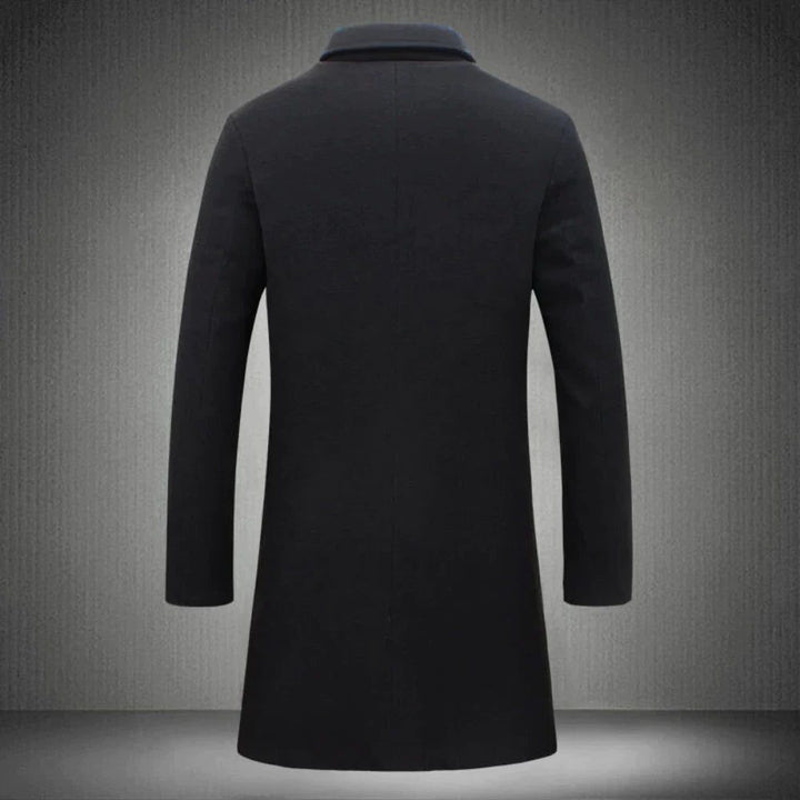 Wool Long Overcoat with Notched Lapel for Men