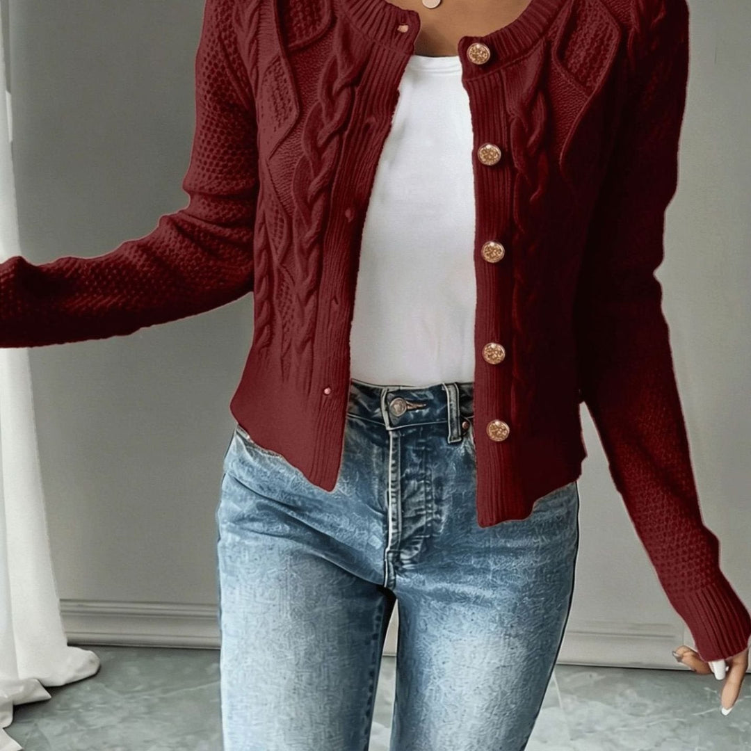 Women’s Cropped Cable Knit Cardigan with Buttons