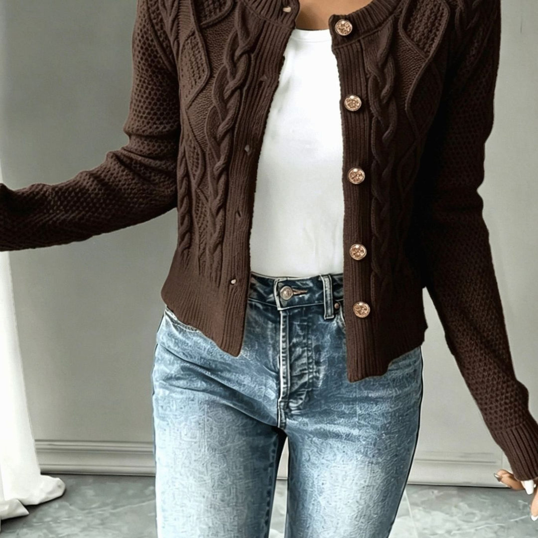 Women’s Cropped Cable Knit Cardigan with Buttons
