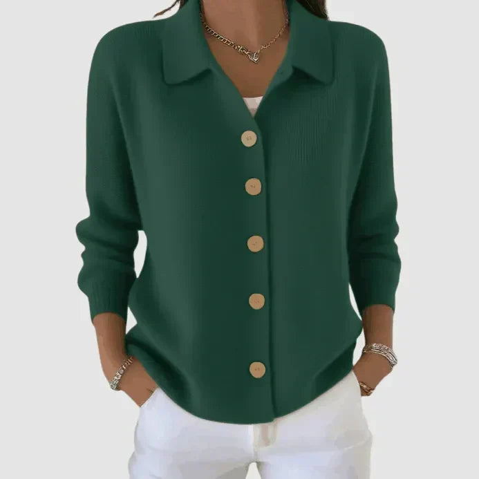 Women's Knitted Cardigan with Button Closure and Collar, Relaxed Fit