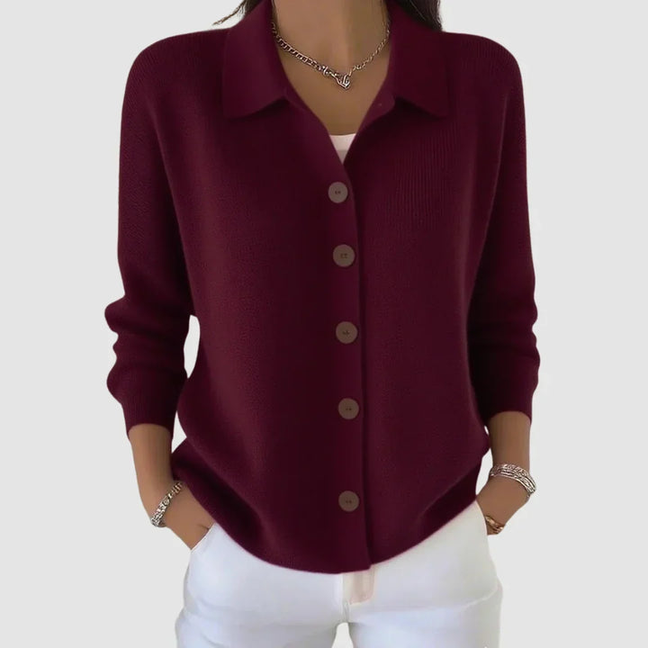 Women's Knitted Cardigan with Button Closure and Collar, Relaxed Fit