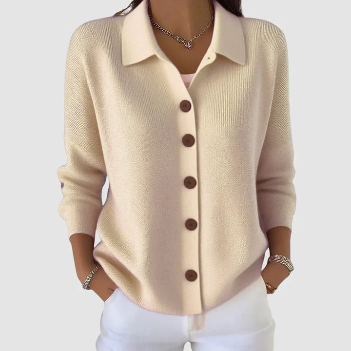 Women's Knitted Cardigan with Button Closure and Collar, Relaxed Fit