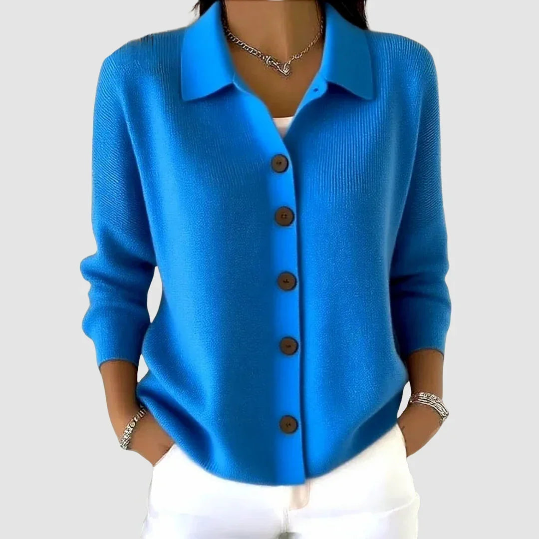 Women's Knitted Cardigan with Button Closure and Collar, Relaxed Fit