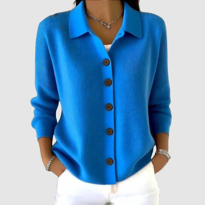 Women's Knitted Cardigan with Button Closure and Collar, Relaxed Fit