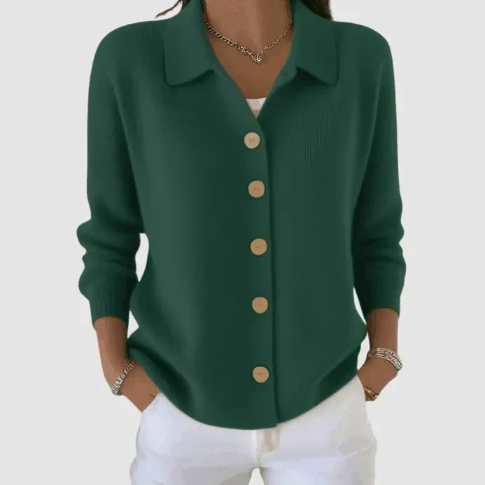 Women's Knitted Cardigan with Button Closure and Collar, Relaxed Fit