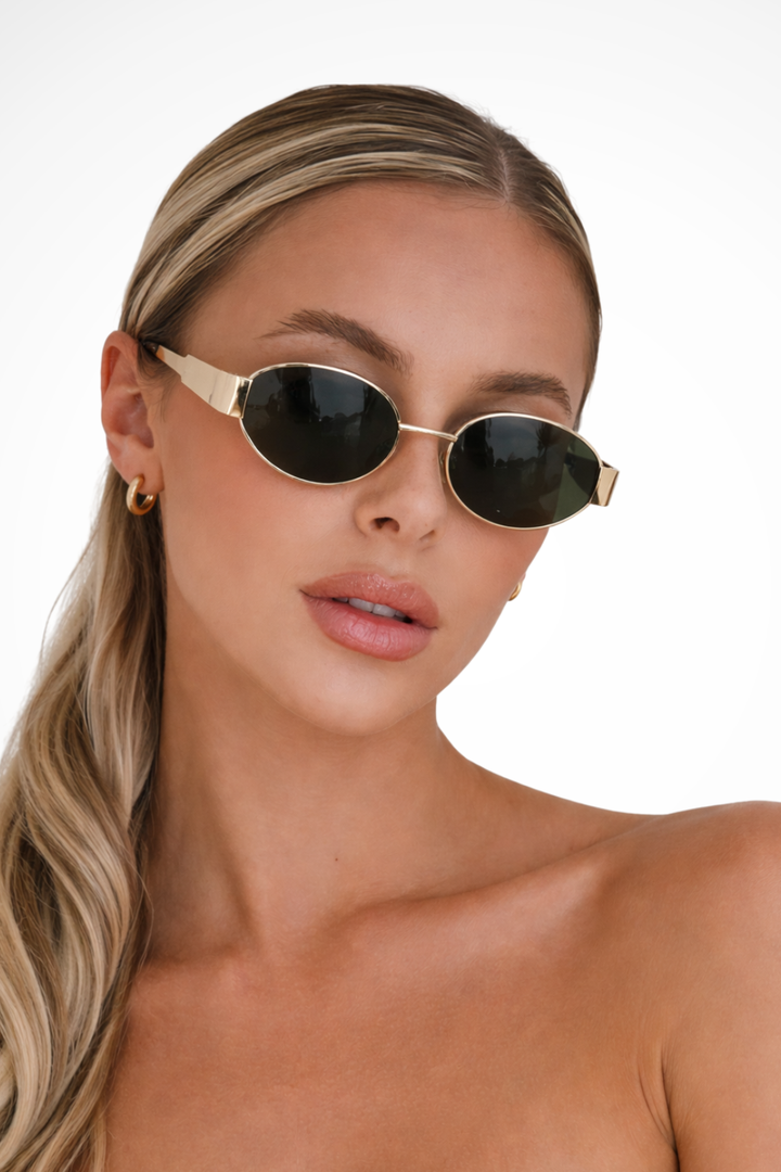 Women's Oval Metal Frame Sunglasses with Dark Tint Lenses