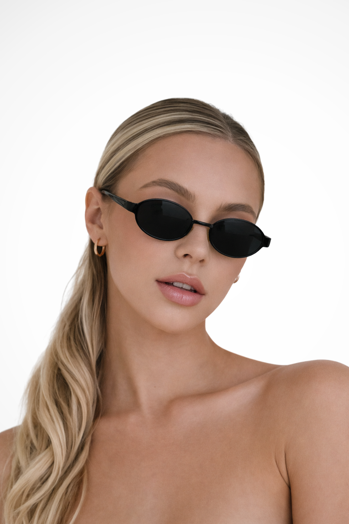 Women's Oval Metal Frame Sunglasses with Dark Tint Lenses