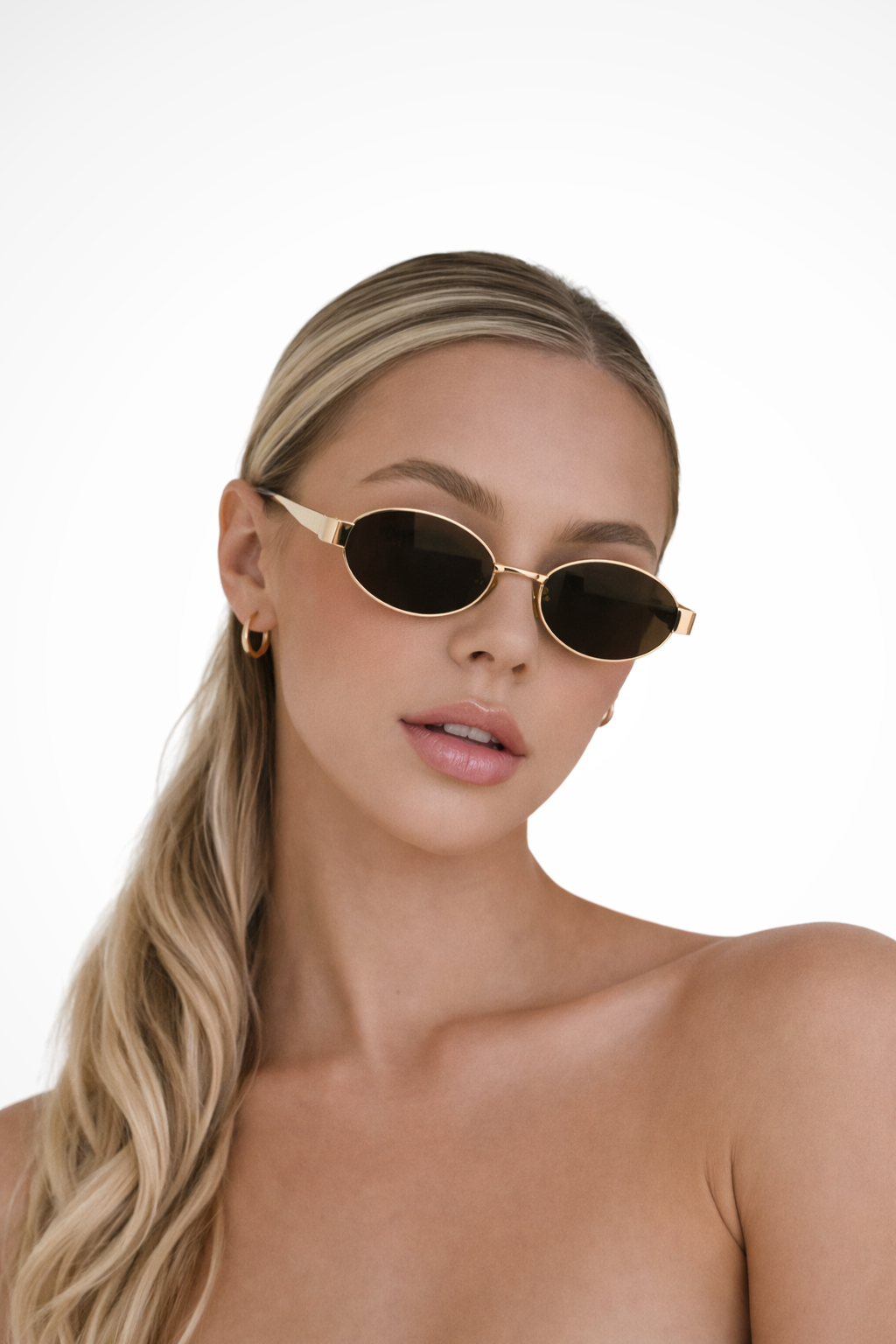 Women's Oval Metal Frame Sunglasses with Dark Tint Lenses