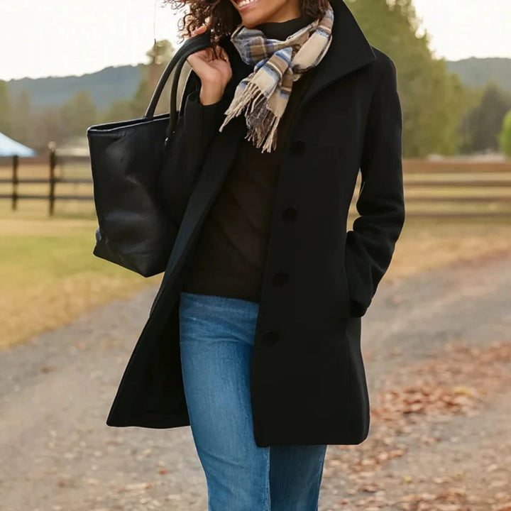 Women's Classic Mid-Length Wool-Blend Coat with Button Front